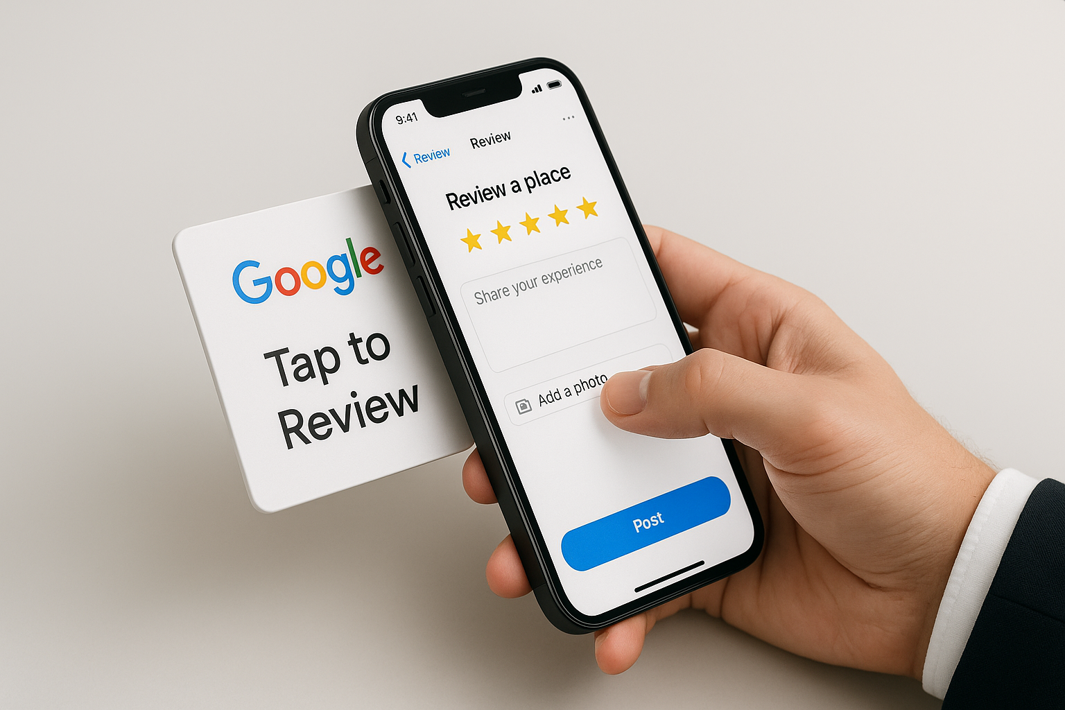 google review card taping with a smartphone